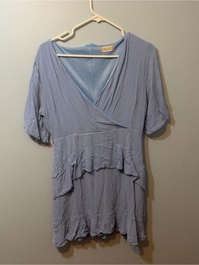 Altar'd State Dusty Blue Ruffle Wrap Mini Dress